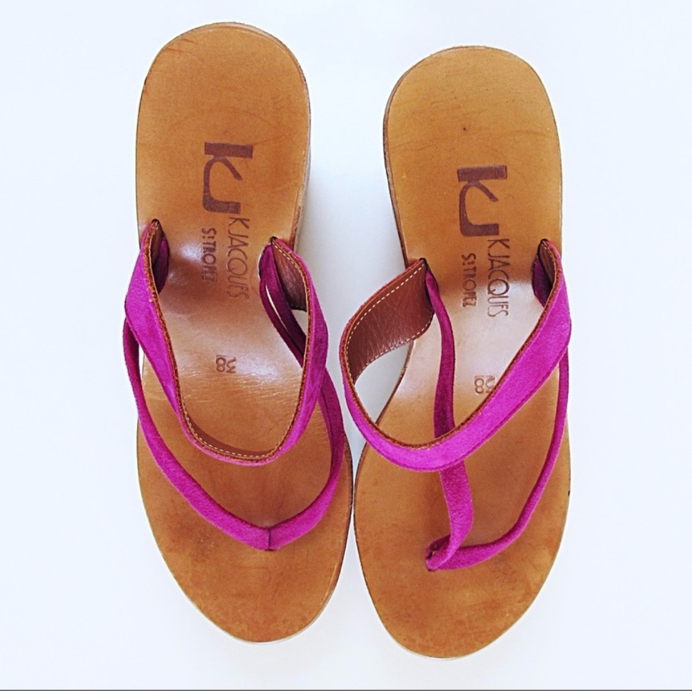 K.Jacques Pink Cork Wedge Thong Sandals Size 38